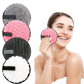 4 Pcs Reusable Makeup Remover Pads, Washable Eye Makeup Remover Puff, Double-sided Microfibre Face Cleansing Pads, for All Skin Type
