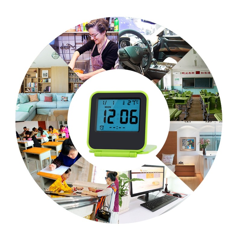 Portable Foldable Tabletop Travel Digital Alarm Clock with Temperature Calendar