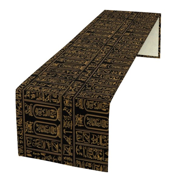 FengMingRui Ancient Egypt Table Runner Egyptian Gold Hieroglyph Symbol Table