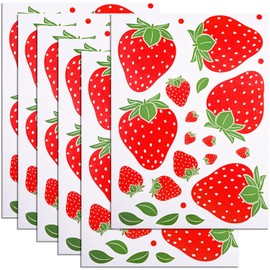 138Pcs 6 Sheets Strawberry Stickers Removable Strawberry Wall Decals for Room Decor Wallpaper Shortcake Laptops Suitcase Kitchen Bathroom Party Girls Bedroom Cute Fruit