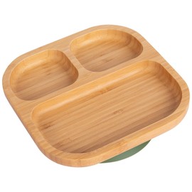 Tiny Dining Baby Plate with Suction Cup - Segmented - Olive Green - Divided Non-Slip Bamboo Self-Feeding Baby Weaning Plate for Babies, Toddlers, Children