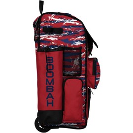 Boombah Rolling Superpack Baseball/Softball Gear Bag - Telescopic Handle - Holds 4 Bats - Wheeled Version - Razor Red/Navy/White