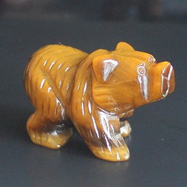 1.5'' Hand Carved Mixed Gemstone Crystal Bear Figurine Animal Carving (Golden Tiger Eye)