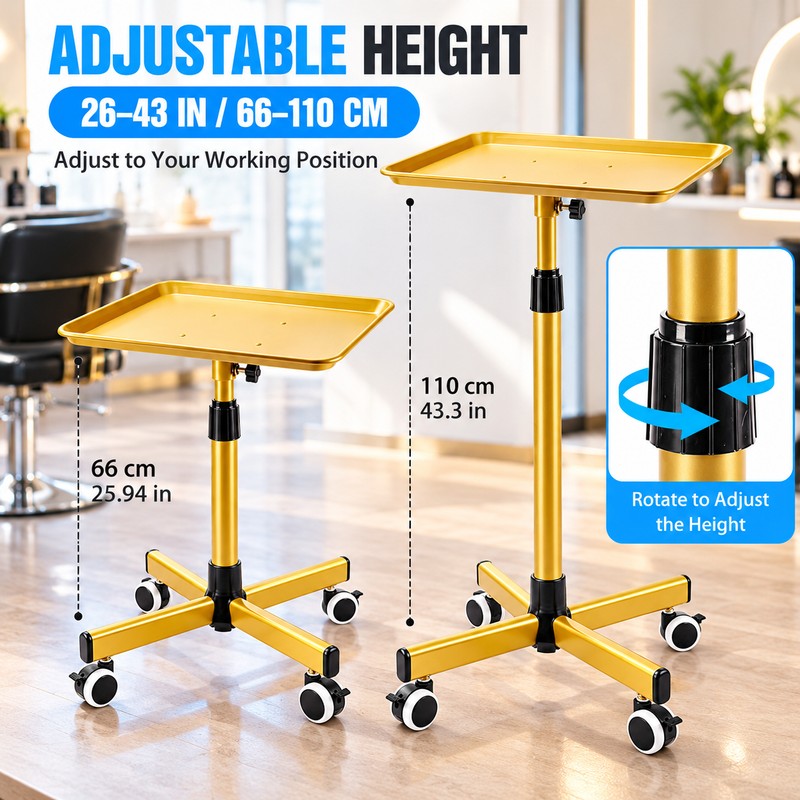 Adjustable Height Salon Trolley for Mobile Work – Large Aluminum