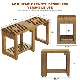 Adjustable Length 26.5 Inches Shower Stool Bench Chair Waterproof with Storage Shelf for Shaving Legs, Spa, Bath Seat in Bathroom, Inside Shower for Adults Seniors Elderly