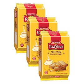 Britannia Toastea Suji Rusk 10.75oz (305g) - Biscotte De Semoule - Crispy Tea Time Snack - Crispy Crunchy Toast (Pack of 3)