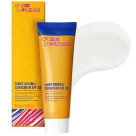 Good Molecules Protector Solar Mineral Transparente SPF 30 – Protector Solar de Óxido de Zinc con Residuo Blanco Mínimo para el Rostro – Ácido Hialurónico Hidratante, Protección UVA/UVB, Seguro para