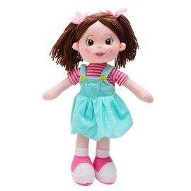 Toyland® 45cm Plush Ragdoll in Blue Pinafore Dress - Kids Soft Toy Dolls - Age 18m +