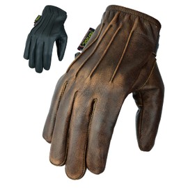 Texpeed Mens Leather Motorcycle Gloves Lined With Protective Aramid - Short Cuff Lightweight Motorbike Biker Gloves - Distressed Brown - 2XL