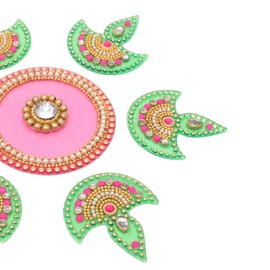 Floor Rangoli Designer Reusable Small Rangoli Acrylic Rangoli Indian Traditional Home Decor Gift for Home Interior Floor Ganesha Ganpati Festival Decorations and Gifting (Size:- 7") (Pink and Green)