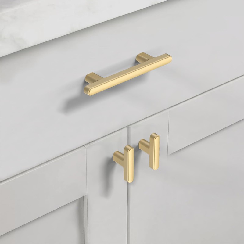 Asidrama 10 Pack 3 Inch(76mm) Brushed Gold Kitchen Cabinet Handles,