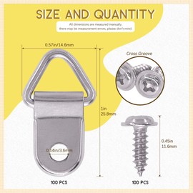 Rustark 110Pcs Small Triangle Ring Picture Hangers Frame Hanging Hangers Single Hole with Screws for Wooden Frame and Cross Stitch
