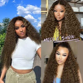 LLEI'Z Brown Lace Front Wigs, 13x3 Synthetic Ombre Brown Lace Front Wigs Loose Curly Glueless Lace Front Wig for Women Synthetic Natural Looking Heat Resistant Fiber Hair Wigs 26 Inch 4/10