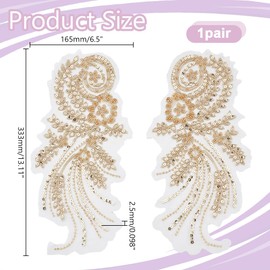 HOBBIESAY 2Pcs Gold Embroidery Sequin Applique Lace Fabric Appliques Sewing Craft Decoration Appliques Polyester Repair Patch for Wedding Dress Gown Bodice Costume Clothing Craft DIY