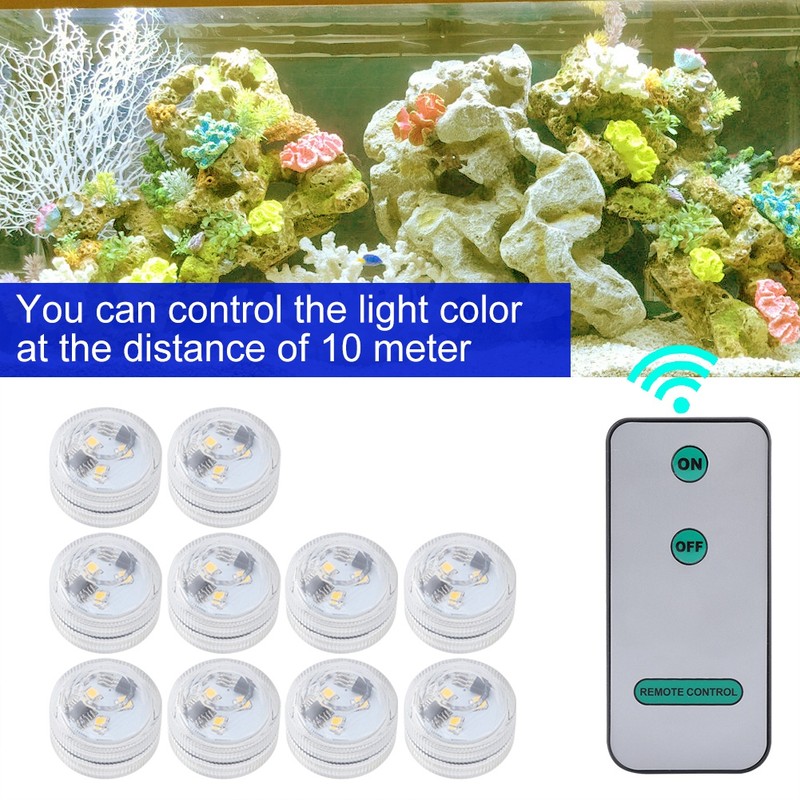 10pcs/ Set Round Waterproof LED Candle Light Submersible Remote Control(Warm