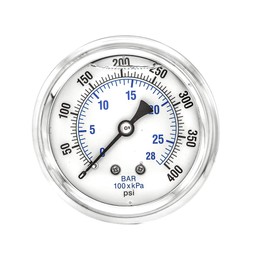 Liquid Filled Center Back Mount Pressure Gauge with 2.5" Dial, 0-400 PSI, 1/4" Male NPT Connection, Stainless Steel CASE and Bezel (1)
