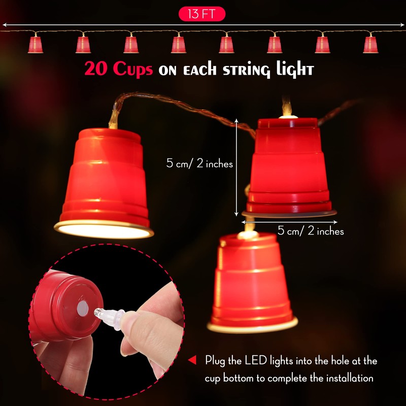 Hiboom 1 Pack 13 FT 20 LED Cups String Lights,