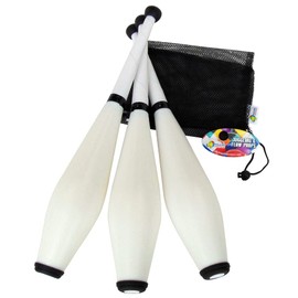 Higgins Brothers Flow Juggling Club Set. Set of Three Juggling Clubs. Also Includes a mesh Carry Bag and Exclusive Online Instructions. (White)