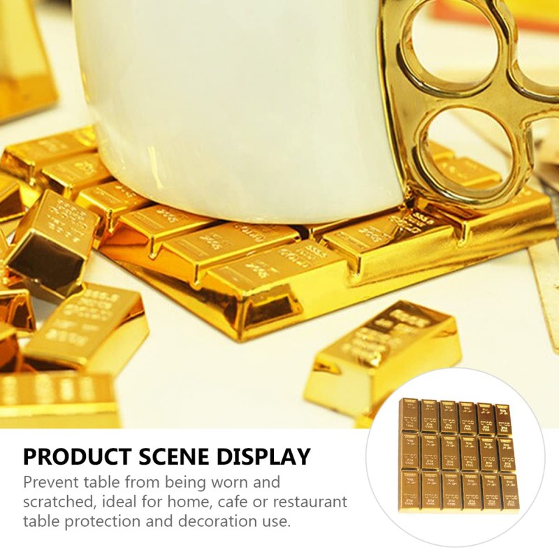 SHOWERORO 2 pcs Gold Brick Coaster Non Mat Heat Insulation
