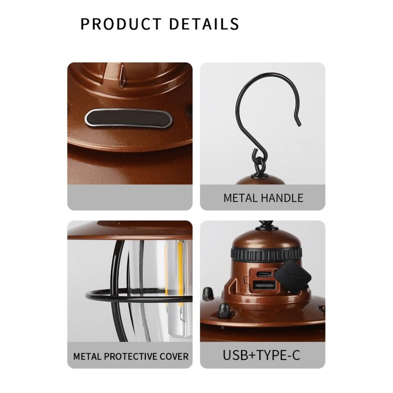 Outdoor Camping Lantern Portable Retro Camping Tent Light USB Rechargeable