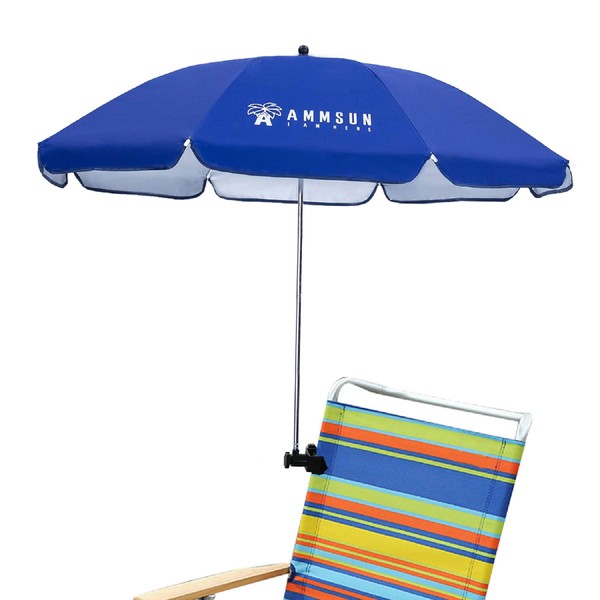 AMMSUN Chair Umbrella with Universal Clamp 43 inches UPF 50+,Portable Clamp on Patio Chair,Beach Chair,Stroller,Sport chair,Wheelchair and Wagon,Blue