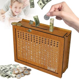 Cash Vault Wooden Savings Box, 2025 New Wooden Cash Saver Box with Money Target & Numbers, Cash Saving Box Coin Counter Piggy Bank, Cash Saver Money Box with Counter (10000) - Color: 3000