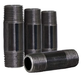 Everflow Supplies NPBL1250-4, Steel Nipple Pipe, Build Vintage DIY Furniture With Pre Cut Industrial Iron Pipe, Threaded Malleable Pipe 1/2" x 5" Black (Pack Of 4)
