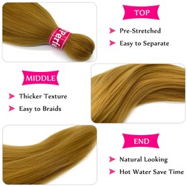 UPerfe Honey Blonde 27 Braiding Hair Extensions for Braids Synthetic Long Braiding Hair Pre Stretched 30 Inch Natural Yaki Knotless Organic Non Toxic Pre Sectioned Braiding Hair Crochet 3 Bundles