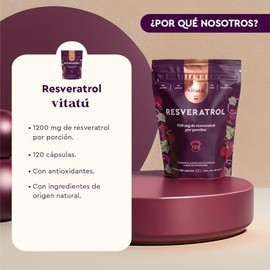 Vitatú | Resveratrol, 1200 mg por porción con 120 cápsulas, 100% Puro, Ingredientes de Origen Natural, con Antioxidantes, Suplemento Alimenticio