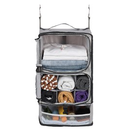 Surblue Hanging Shelves Travel Compression Packing Cube for Carry-on Luggage Suitcase Collapsible Transformable Garment Closet Organizers Large Capacity, Lightgrey, XL