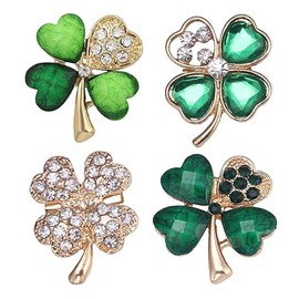 Pack of 4, Women's Four Leaf Clover Brooches, Scarf Pins, Women's Brooch Four-Leaf Clover Rhinestone Brooches for Blouse, Cardigan, Accessories, Dresses, Scarf, Girlfriend, Party Decoration, Gift,