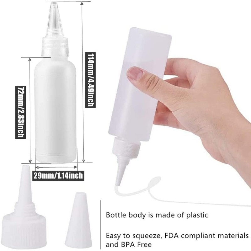 8 Pcs Small Squeeze Bottles 50ml Tip Applicator Bottle Plastic