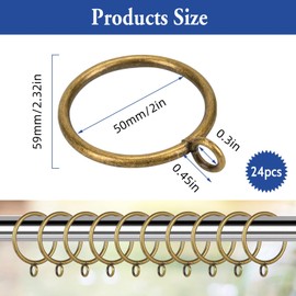 Businey 24 Pack Curtain Rings 50mm Bronze Metal Curtain Rings Brass Curtains Ring Internal Diameter Curtains Hoops Rod Ring with Eyelet for Window, Door and Shower Hanging