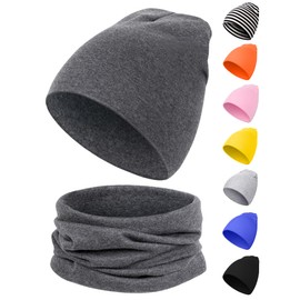 Kiiwah Children's Beanie Hat and Loop Scarf Set, Soft Cotton Warm Knitted Hats and Scarves for Baby Autumn Winter Spring, darkgray