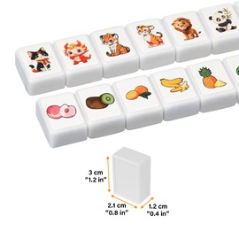 KBIBCK 65 Blocks Seaside Escape Game, 30 mm Escape Game Blocks, Seaside Escape Game Blocks Mahjong with Sticker, Fruit & Animal Pattern Mahjong, Mini Mahjongs Set for Family Travel Game Party Meetings