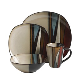 Gibson Elite Althea 16 Piece Reactive Glaze Dinnerware, Multicolor -, Service for 4 (16pcs), Red