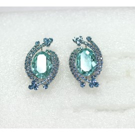 Faship Statement Aqua Rhinestone Crystal Floral Clip On Earrings - Aqua