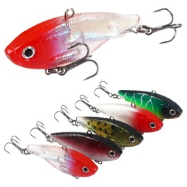 5PCS Fishing Pre-Rigged Swimbaits Kit, VIB Lure Saltwater Freshwater Lipless Crankbait with Treble Hooks for Bass Trout Catfish Pike Walleye (2.36IN)