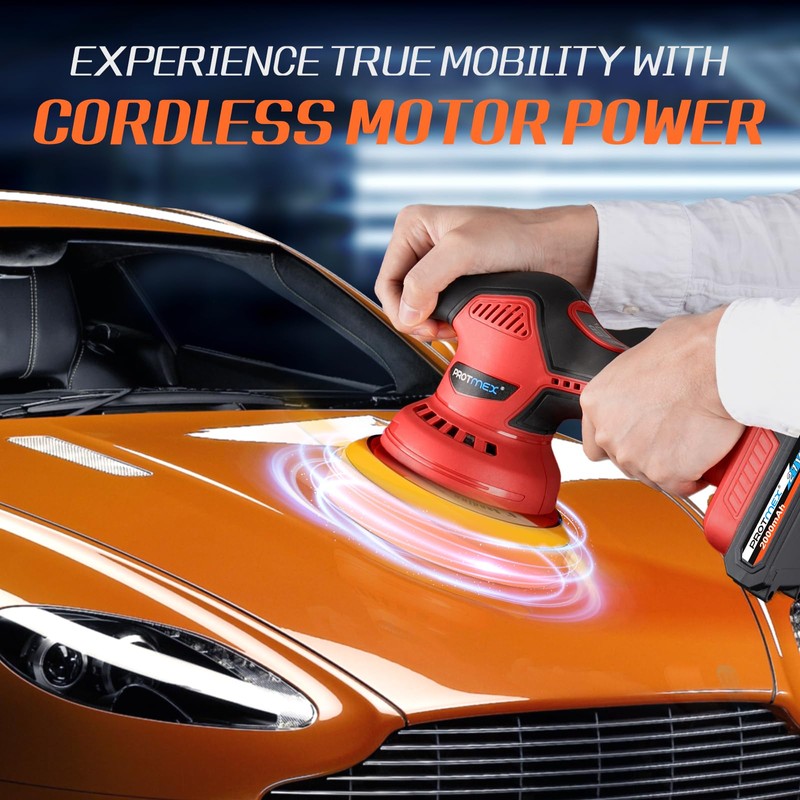 Cordless Car Buffer Polisher w/ 2x2000mAh 21V Batteries, 6 Inch