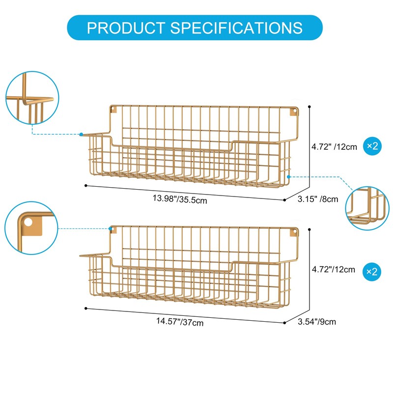 AURIKAR Spice Rack, 4-Pack Seasoning Organizer Wall Mounted for Kitchen
