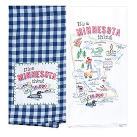 Kay Dee Designs Minnesota Map Home State & Souvenir Embroidered Dish Towels, Bundle Set of 2 State of Minnesota Kitchen Towels