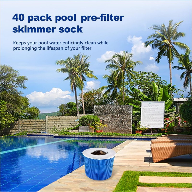 40 Pack Pool Skimmer Socks for Filters Baskets/Hot Tub Filter,