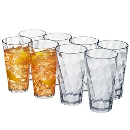 US Acrylic Optix Plastic Reusable Drinking Glasses (Set of 8) 20oz Water Cups in Clear | BPA-Free Tumblers, Made in USA | Top-Rack Dishwasher Safe