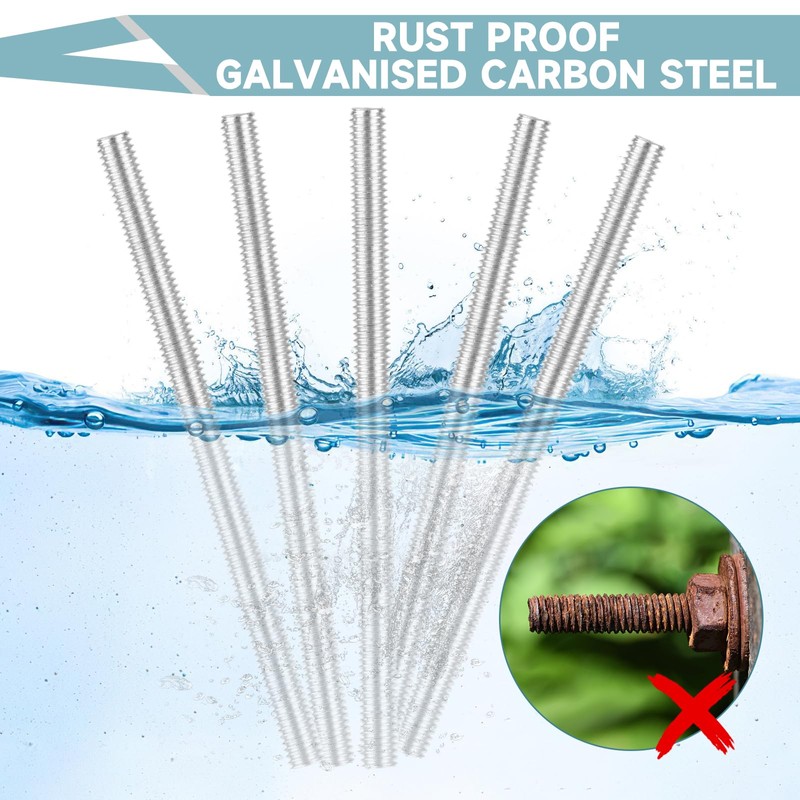 Pack of 5 Threaded Rods M6 x 100 mm, Threaded