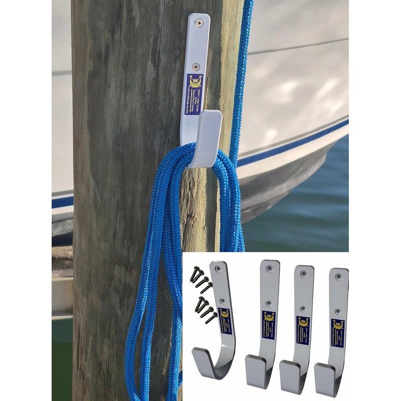 Marine Dock Hooks, Heavy-Duty Aluminum, 50 lb Capacity, White, Set
