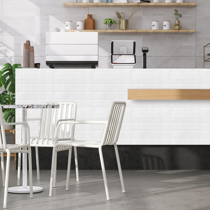 DEWOO Square White Peel and Stick Backsplash Tiles Self Adhesive