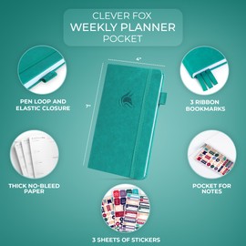 Clever Fox Pocket Planner Weekly – Undated Monthly Goal Planner and Calendar, Mini Planner Perfect for Purse, 3.7x6.7" (Turquoise)