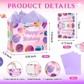 Outer Space Party Decorations Pink Outer Space Gift Bags Two The Moon Birthday Decorations Planets Galactic Solar System Theme Gift Wrapping Paper Bag for Christmas Girls Kids 1st 2nd Birthday Baby Shower Party