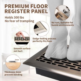 SANYCASA Floor Register 2x10 Inches - Heavy Duty Walkable Steel Floor Vents Ease Adjust Air Flow Direction Floor Registers - Boston Design - Antique Brass Air Floor Vent Covers for Home