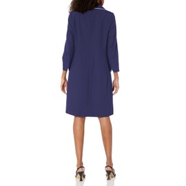 NIPON BOUTIQUE Women's Peter PAN Collar Framed Duster Jacket/Sheath Dress Suit, Bright Navy/Ivory